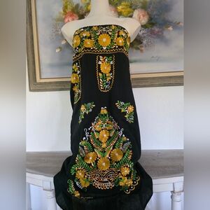 Mexican Floral Embroidered Strapless Dress